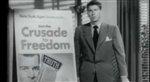 Ronald Reagan w społecznej kampanii amerykańskiej telewizji. „Wspieraj Krucjatę Wolności! Budujemy antykomunistyczne Radio Wolna Europa, dla milionów ludzi za żelazną kurtyną.” [0:58]