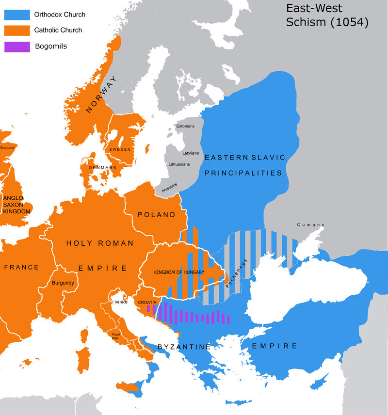 Podział chrześcijaństwa od 1054 roku fot. Wikimedia Commons.