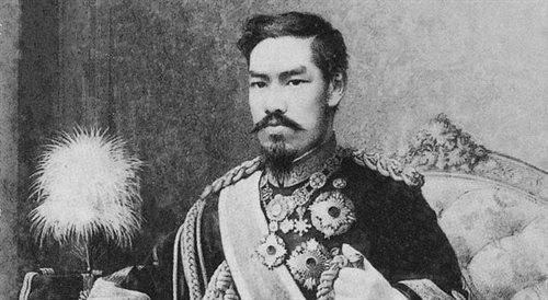 Cesarz Mutsuhito po obaleniu siogunatu Tokugawów, symbol przemian rewolucji Meiji
