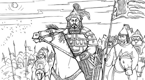 Pierwsze osadnictwo Tatarów na ziemiach Rzeczypospolitej - w okolicach Wilna, Kowna i Nowogródka - miało miejsce w XIV wieku (rysunek ilustracyjny)