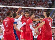 Radość Francuzów ze zdobycia punktu w meczu z Polską w grupie E mistrzostw świata siatkarzy w Łodzi