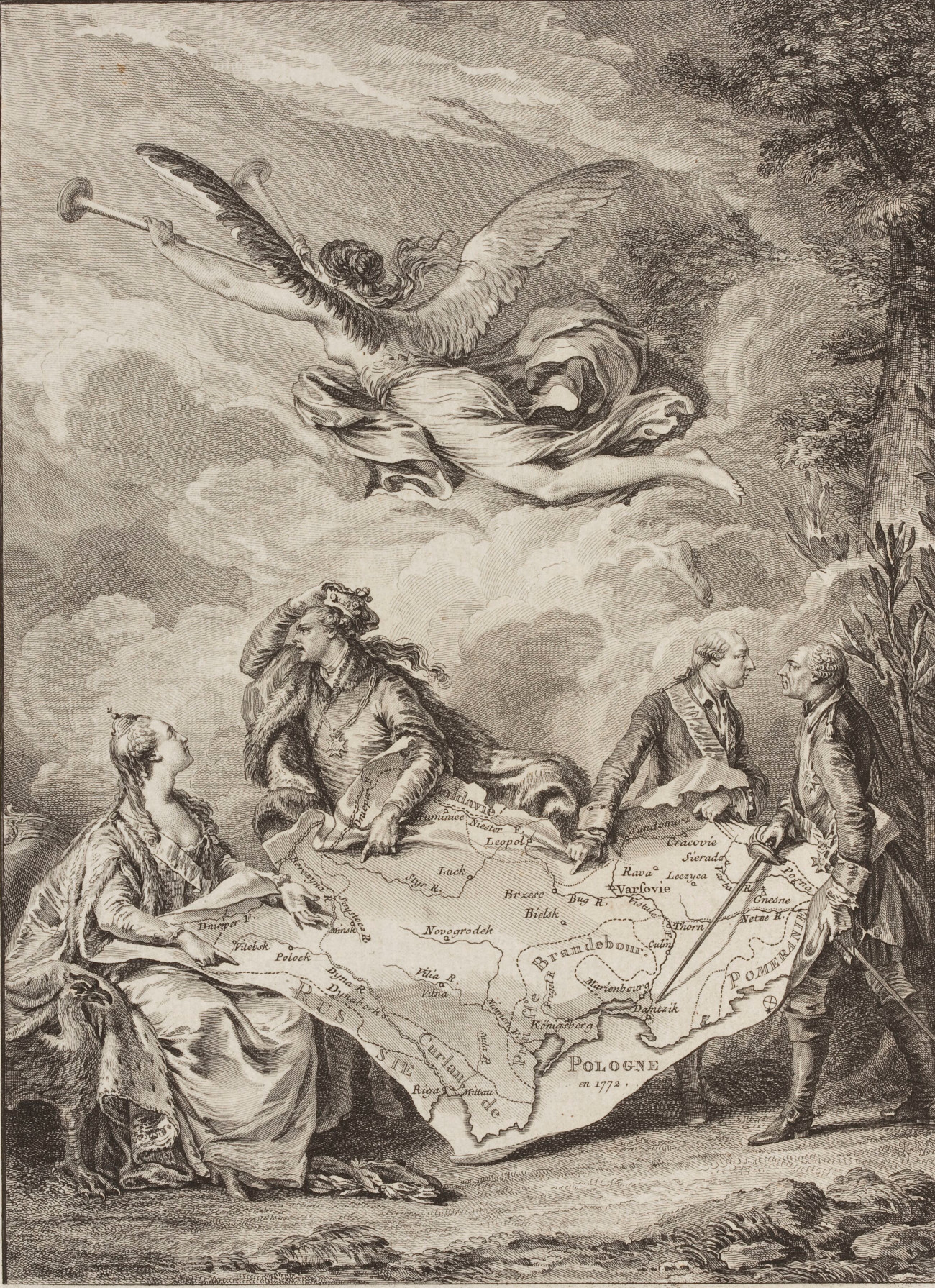 "Kołacz królewski". Alegoria I rozbioru Polski. Francuska rycina z 1773 roku autorstwa N. Le Mire'a. Fot. Cyfrowe MNW