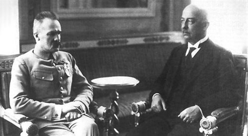 Józef Piłsudski i Gabriel Narutowicz. Fotografował legionista Adam Dulęba.