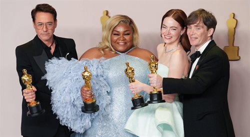 Laureaci Oscarów 2024 za najlepsze kreacje aktorskie: Robert Downey Jr. (Oppenheimer), DaVine Joy Randolph (Przesilenie zimowe), Emma Stone (Biedne istoty), Cillian Murphy (Oppenheimer).
