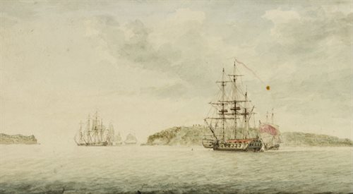 Botany Bay, akwarela z 1788 autorstwa Charlesa Gorea