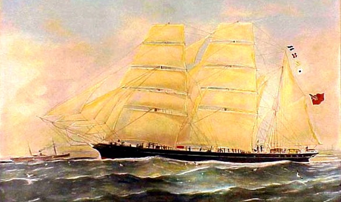 Rysunek przedstawiający bark Otago z okładki "Zwierciadła Morza" Josepha Conrada, Fot. Wikimedia/domena publiczna