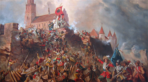 Oblężenie Jasnej Góry przez Szwedów. XIX-wieczny obraz Franciszka Kondratowicza