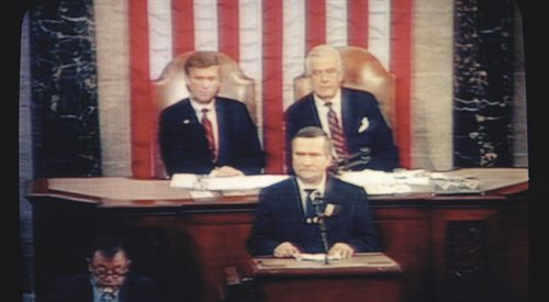 Waszyngton, 15.11.1989. Przemówienie przywódcy Solidarności Lecha Wałęsy w Kongresie Stanów Zjednoczonych.