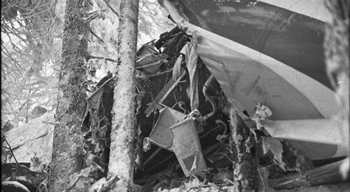 Na zdjęciu szczątki samolotu An-24, który 2 kwietnia 1969 roku rozbił się na stoku Policy w Paśmie Babiogórskim na terenie Zawoi.