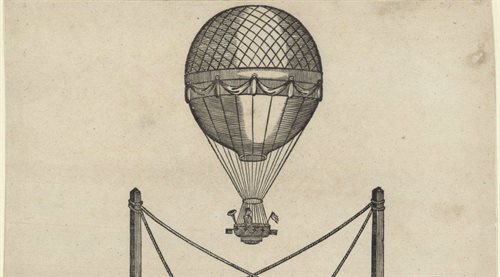Fragment afisza z 1808 roku reklamujący lot balonowy Jordakiego Kuparentki z ulicy Foksal w Warszawie
