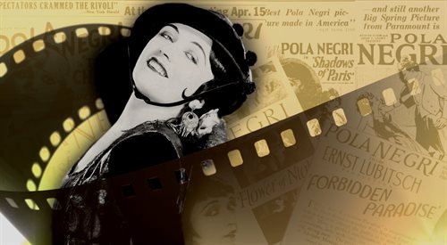 Pola Negri na tle prasowych reklam filmów z jej udziałem
