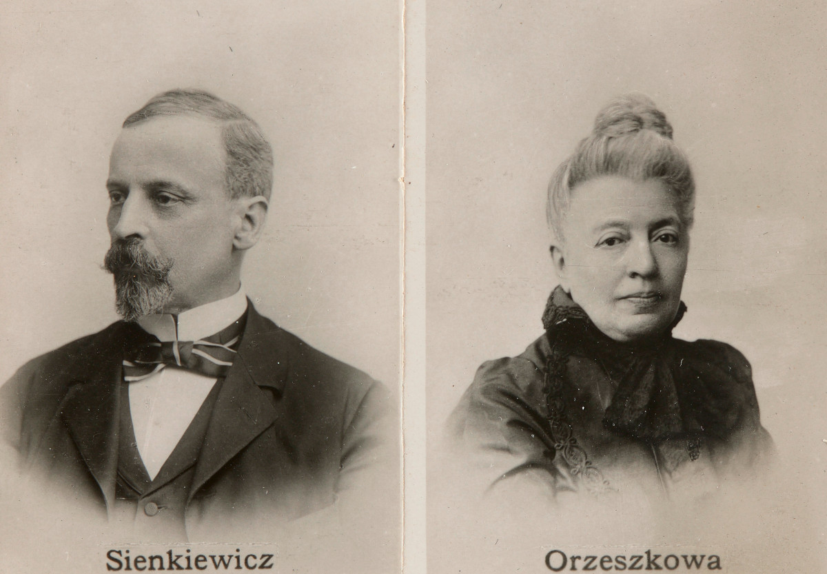 Fotografie Henryka Sienkiewicza i Elizy Orzeszkowej z "Albumu Literatów Polskich", ok. 1905 r. Fot. Muzeum Narodowe w Warszawie/domena publiczna 