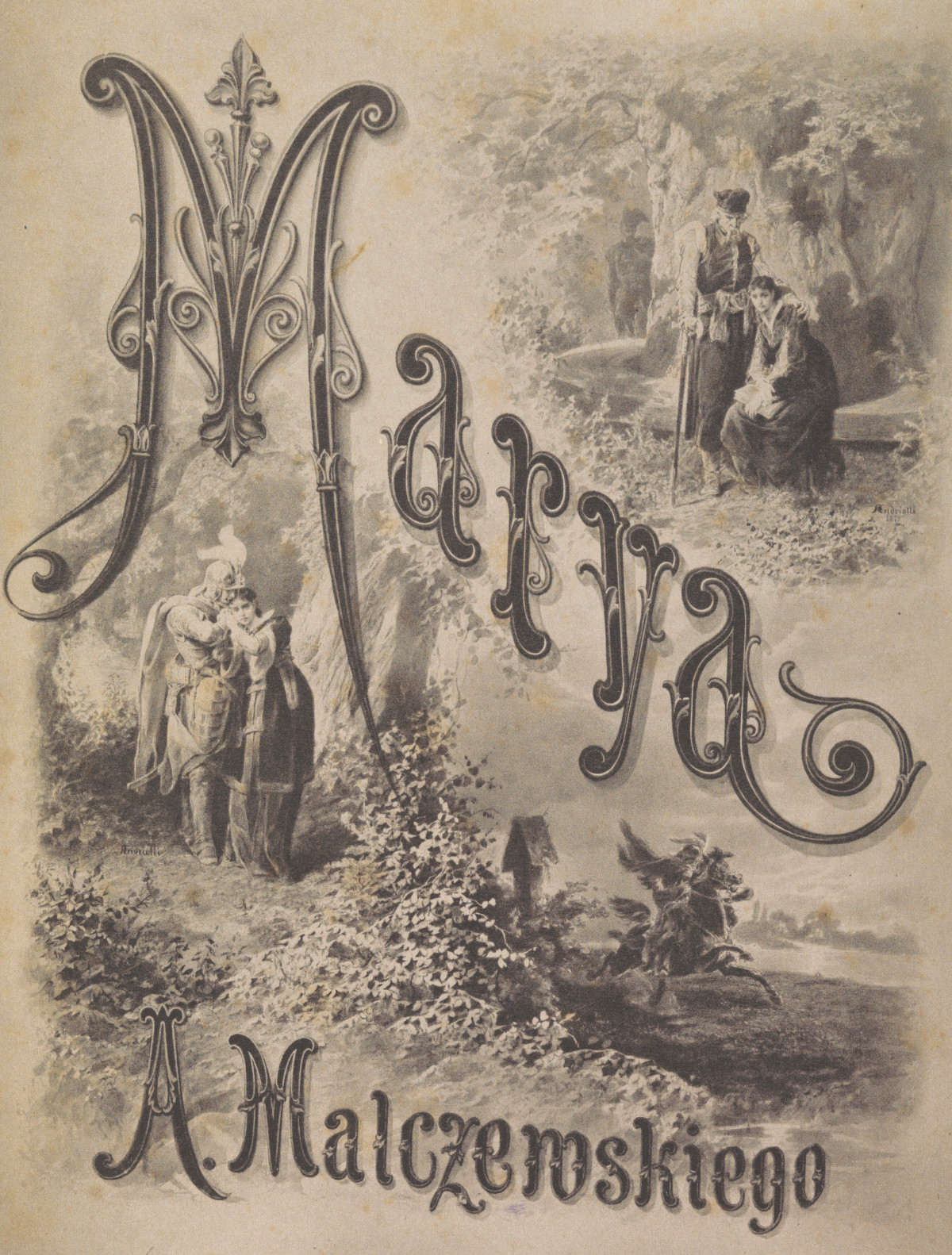 Karta tytułowa "Marii" Antoniego Malczewskiego, Warszawa 1883 r. Il. Michał E. Andriolli. Fot. Polona