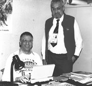 Dziennikarze relacjonujący igrzyska w Montrealu. Widoczny od lewej Bodin i Władysław Poncet (1976 r.)
