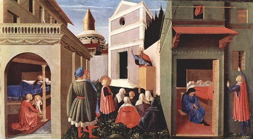 Sceny z życia św. Mikołaja pędzla Fra Angelico - fragmenty średniowiecznego ołtarza znajdujące się w watykańskiej Pinakotece