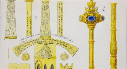 Fragment rysunku przedstawiającego insygnia władzy królewskiej Stanisława Augusta Poniatowskiego