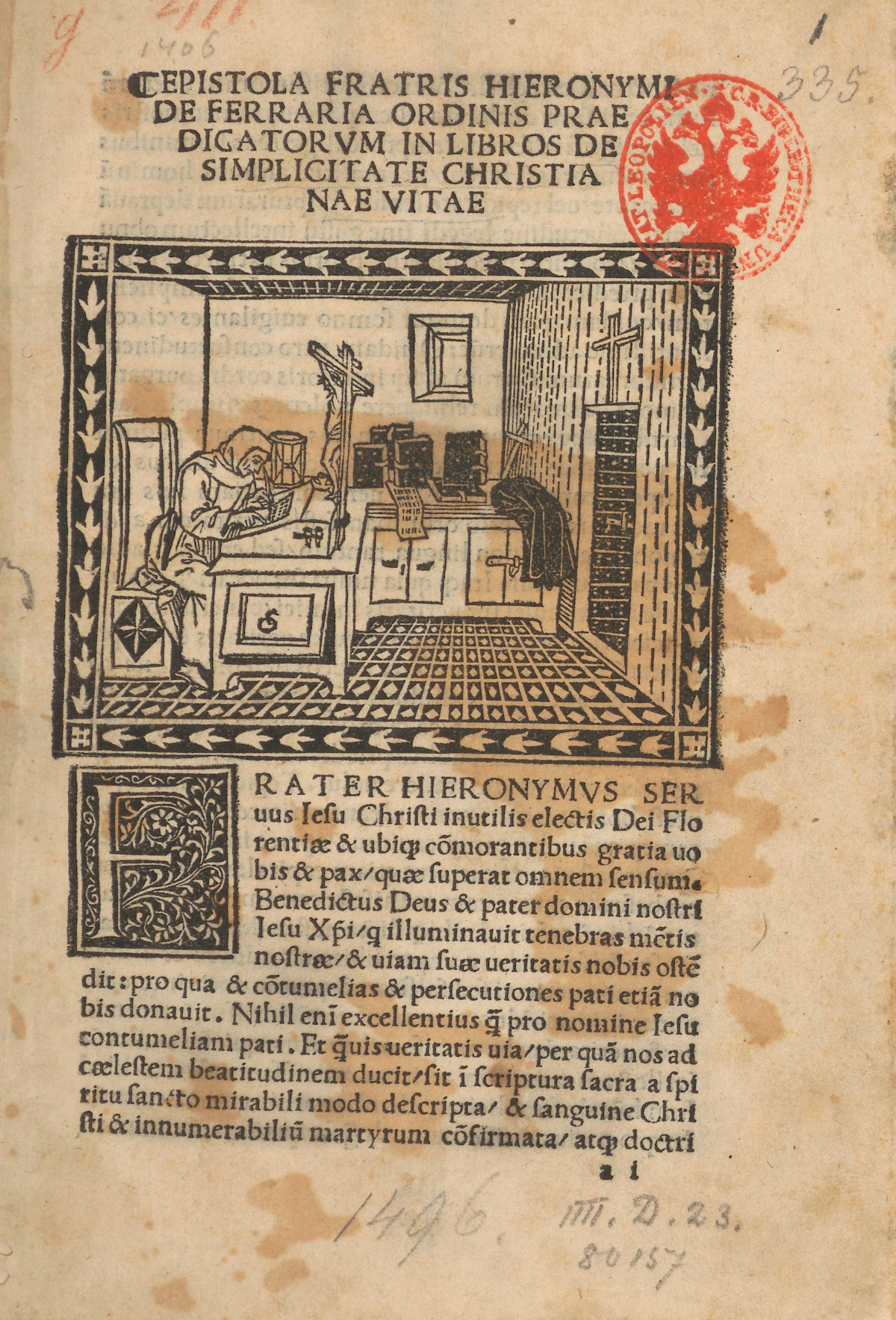 Strona z dzieła Savonaroli pt. "De simplicitate christianae vitae, Florencja, XV w. Fot. Polona/domena publiczna 