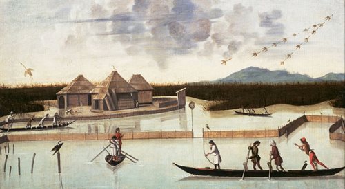 Fragment obrazu Polowanie na lagunie Vittore Carpaccia