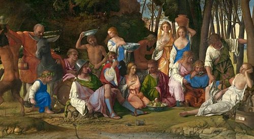 Uczta bogów - obraz, którego Giovanni Bellini nie ukończył. Ostatecznie zmodyfikowany przez Tycjana. 1514 - 1529, olej na płótnie. Obecnie w zbiorach Narodowej Galerii Sztuki w Waszyngtonie