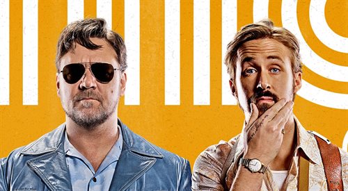 W najnowszym filmie Ryan Gosling i Russell Crowe muszą połączyć siły, by rozwiązać sprawę zaginionej dziewczyny i ocalić swoje życie - na zdj. frag. plakatu do filmu