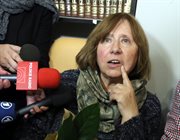 Laureatka literackiej nagrody Nobla Swietłana Aleksijewicz na konferencji prasowej w Mińsku 8 października 2015 roku