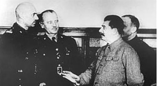 Władysław Sikorski i Władysław Anders podczas spotkania z Józefem Stalinem (grudzień 1941), źr. Wikimedia Commonsdp