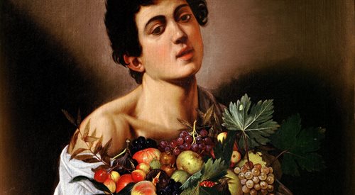 Fragment obrazu Chłopiec z koszem owoców Michelangela Merisiego da Caravaggio