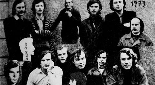 Członkowie Warsztatu Formy Filmowej. Grafika z 1973 r.