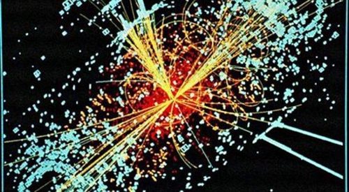 Symulacja zobrazowania obecności, powstałego w wyniku kolizji dwóch wysokoenergetycznych protonów, bozonu Higgsa w detektorze CMS w LHC.