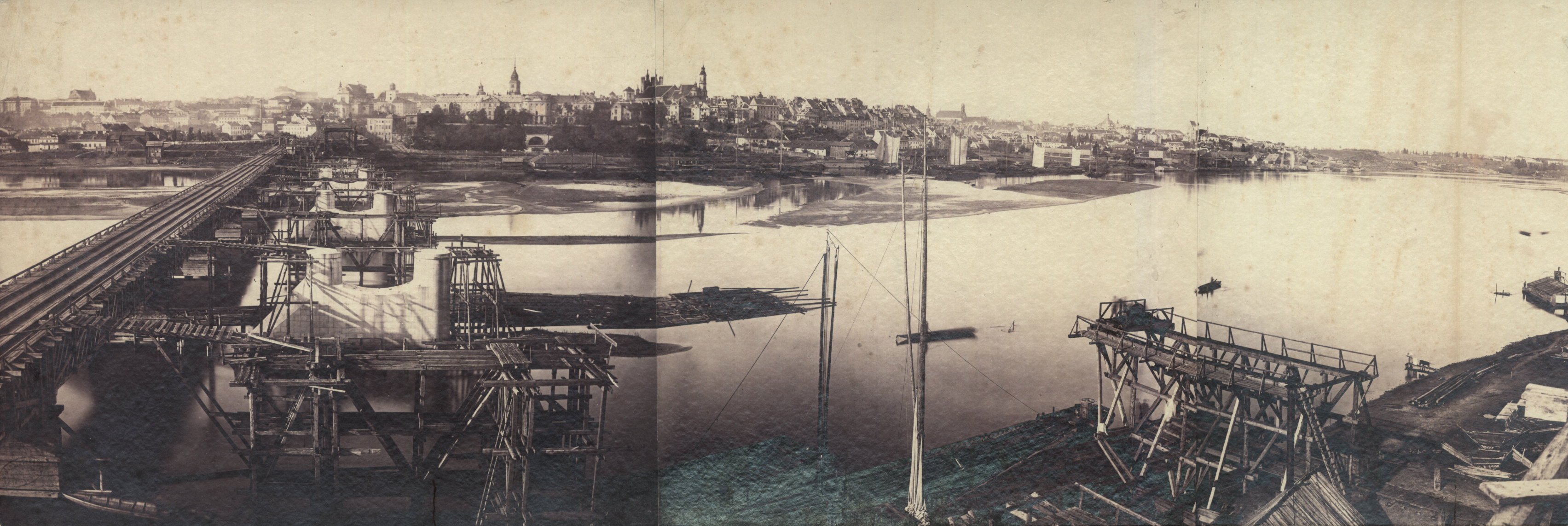 Panorama Warszawy, widziana z perspektywy mostu Kierbedzia - fotografia Karola Beyera z 1863 roku. Foto:Polona