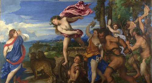 Obraz Bachu i Ariadna jest jednym z trzech dzieł namalowanych przez Tycjana dla księcia Ferrary, do jego gabinetu znajdującego się w przejściu łączącym zamek dEste z Palazzo Ducale.