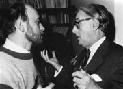 Odczyt o Radiu Wolna Europa i przyjęcie u Ojców Pallotynów. Widoczni od lewej: Bogusław Sonik, Marek Łatyński. Paryż, 24.11.1989
