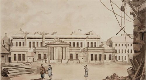 Rysunek Zygmunta Vogla Teatr Narodowy na Placu Krasińskich w Warszawie (ok. 1791 roku), źr. Biblioteka Narodowy, Wikipediadp