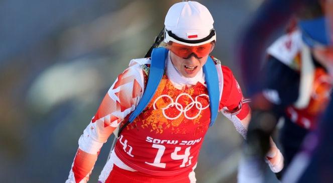 Krystyna Pałka na trasie rywalizacji biathlonowych sztafet mieszanych 2x6 km kobiet i 2x7,5 km mężczyzn w Soczi.