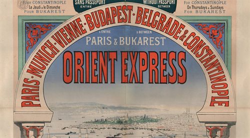 Fragment plakatu reklamującego podróż Orient Expressem z 1888 roku