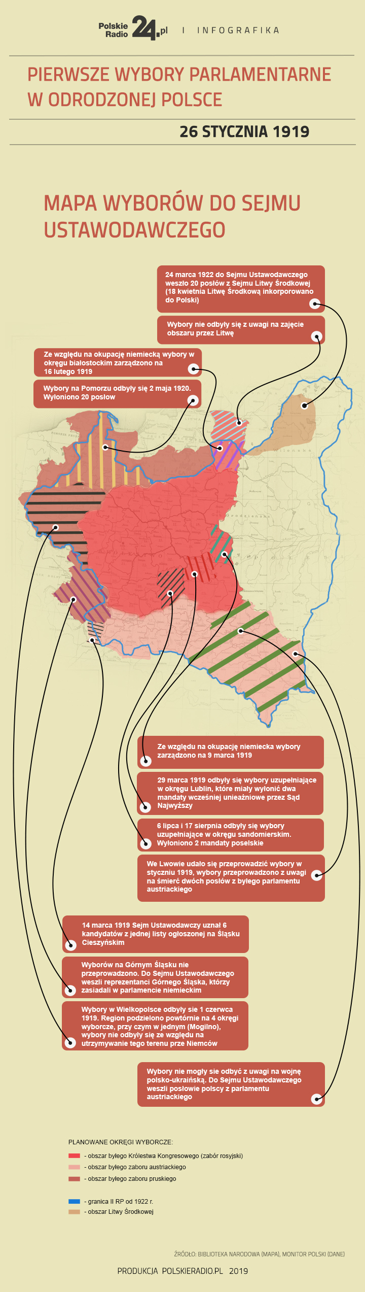 Mapa okręgów wyborczych do Sejmu Ustawodawczego. Infografika: Polskie Radio/Bartłomiej Makowski (red.)/Łukasz Haponiuk (graf.)