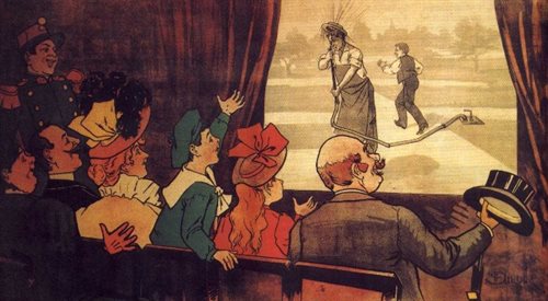 Pierwszy plakat filmowy w historii kina z roku 1895 anonsujący pokaz  braci Lumire