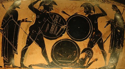 Walka hoplitów (fragment malowidła czarnofigurowego na wazie z lat 560-550 p.n.e.)