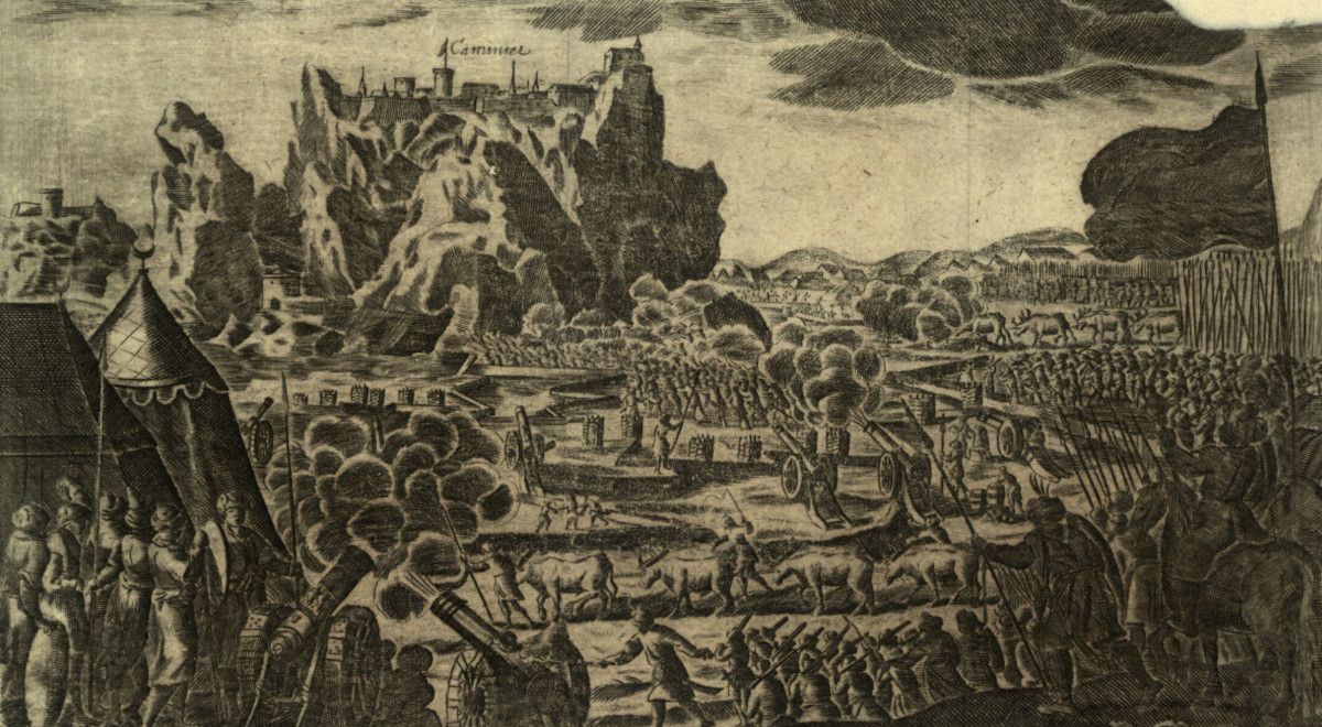 Rysunek przedstawiający oblężenie Kamieńca Podolskiego w 1672 roku