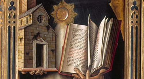 Fragment obrazu przedstawiającego św. Tomasza z Akwinu autorstwa Carla Crivelli