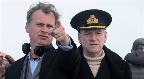 Reżyser Christopher Nolan i aktor Kenneth Branagh na planie filmu Dunkierka
