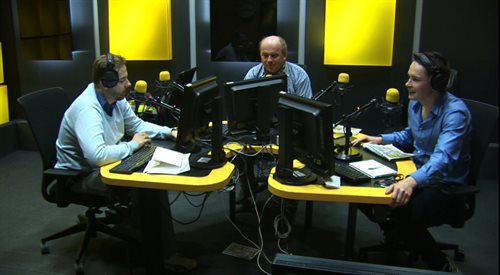 Tomasz Lachowski wraz z Michałem Migałą i Mariuszem Infuleckim w studiu Czwórki