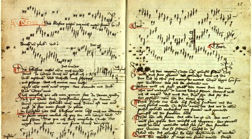 Strona z manuskryptu The Lochamer Liederbuch, którego powstanie datuje się na połowę XV wieku