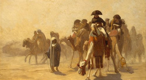 Józef Sułkowski zginął - pełniąc służbę u boku Napoleona - na przedmieściach Kairu podczas arabskiego buntu przeciwko Francuzom. Fragm. obrazu Jeana-Lon Grme Napoleon podczas kampanii w Egipcie