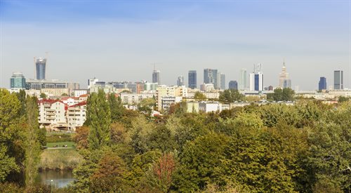 Widok na centrum Warszawy z dzielnicy Szczęśliwice