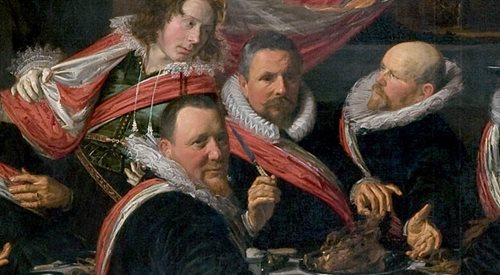 Fragment Bankietu oficerów bractwa Świetego Jerzego niderlandzkiego malarza Fransa Halsa