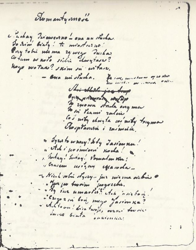 Rękopis ballady "Romantyczności" Adama Mickiewicza (fragm.). Fot. Wikimedia/domena publiczna 