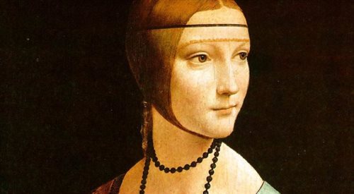 Leonardo da Vinci Dama z gronostajem (daw. Dama z łasiczką), ok. 1483-1490. Fragm. obrazu znajdującego się w zbiorach Muzeum Książąt Czartoryskich w Krakowie.
