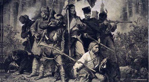 Bitwa, grafika z cyklu Polonia Artura Grottgera, źr. Wikimedia Commonsdp