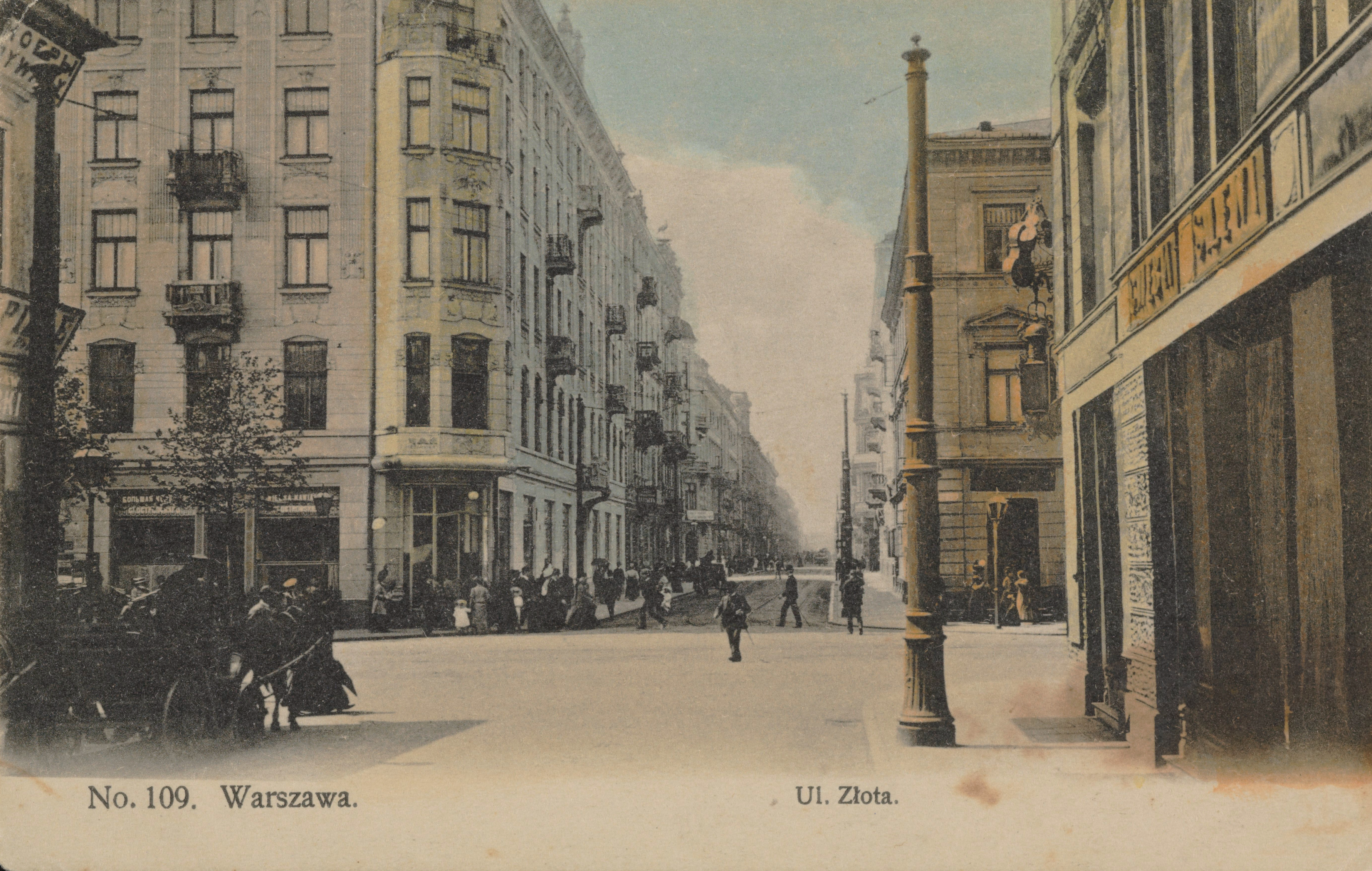 Ulica Złota na pocztówce z początku XX wieku. Foto: Polona